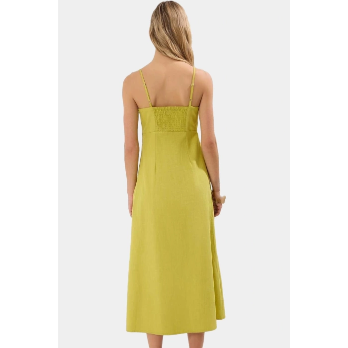 Dokuma Pamuk Keten Maxi Elbise A line Kesim Kolsuz Modern Stil Rahat Kullanım