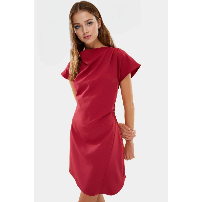 Dokuma Polyester Mini Elbise A Kesim Degaje Yaka Yazlık Şık Özel Tasarım Görünüm
