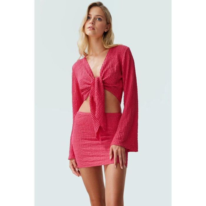 Dokuma Polyester Mini Etek Bluz Takımı Regular Kalıp Yazlık Şıklık Yüksek Kalite Uzun Ömürlü