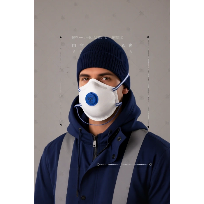 Ege FFP2 2403 Kubbeli Solunum Maskesi IsG Korumasi Kubbe Ventilli Tam Yüz Koruyucu Maske