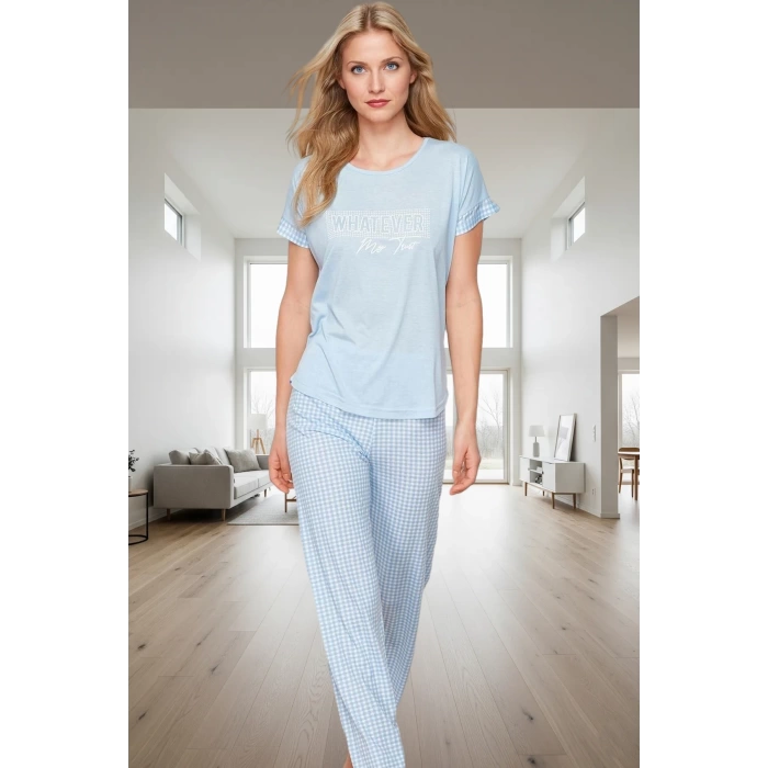 Ekose Örme Pijama Takımı Nefes Alan Rahat Boru Paça Seçkin Malzeme