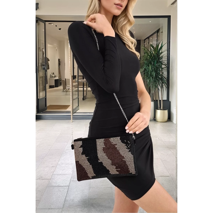 El ve Omuz Çantası Zincir Askılı Şık Clutch Damla Taş Detaylı Mükemmel Uyum Dayanıklı Malzeme
