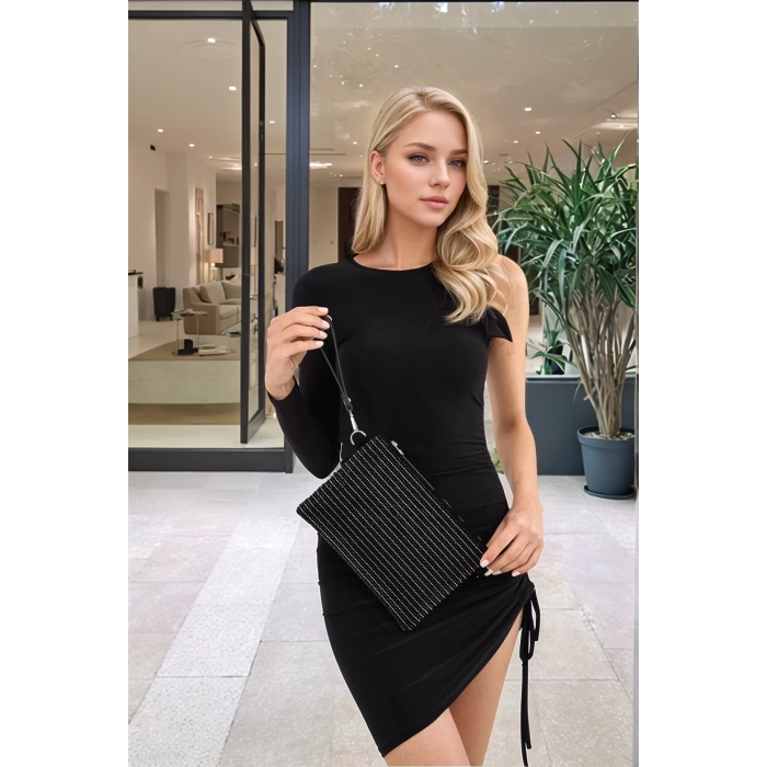 El ve Omuz Çantası Zincir Askılı Şık Clutch Damla Taş Detaylı Mükemmel Uyum Dayanıklı Malzeme