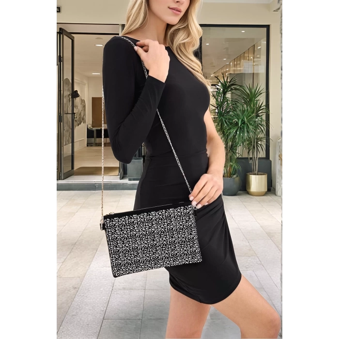 El ve Omuz Çantası Zincir Askılı Şık Clutch Damla Taş Detaylı Mükemmel Uyum Dayanıklı Malzeme