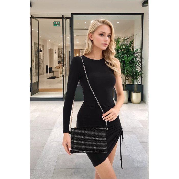 El ve Omuz Çantası Zincir Askılı Şık Clutch Damla Taş Detaylı Mükemmel Uyum Dayanıklı Malzeme