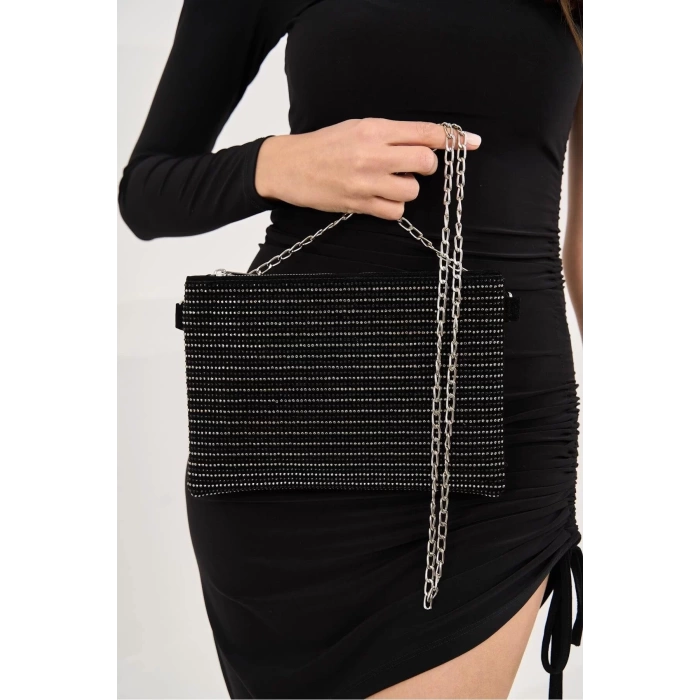 El ve Omuz Çantası Zincir Askılı Şık Clutch Damla Taş Detaylı Mükemmel Uyum Dayanıklı Malzeme