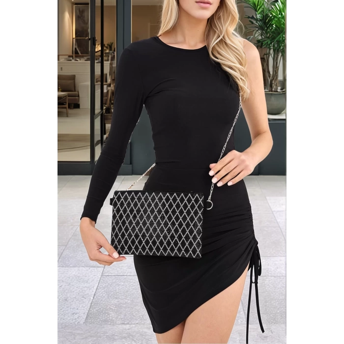 El ve Omuz Çantası Zincir Askılı Şık Clutch Damla Taş Detaylı Mükemmel Uyum Dayanıklı Malzeme