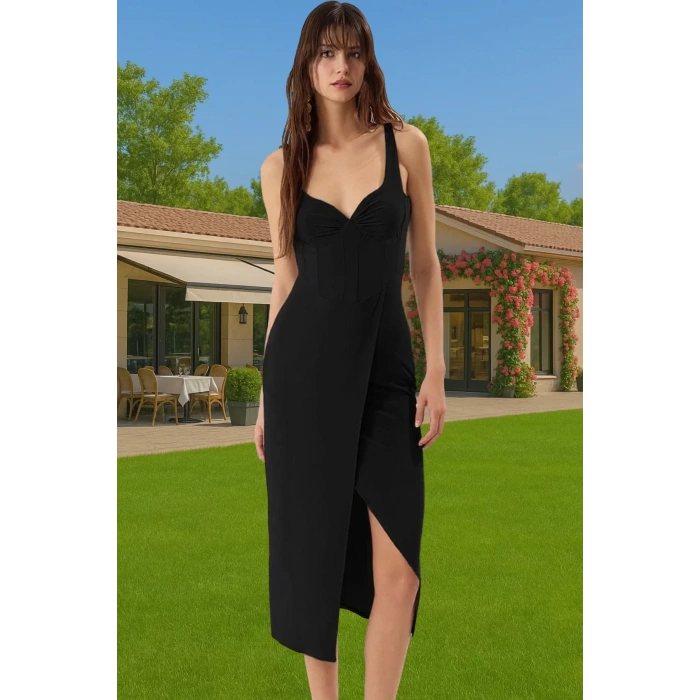 Elbise Örme Kumaş Bodycon Kalıp Midi Boy Astarsız Gece Elbisesi Özenle Seçilmiş Modern Stil