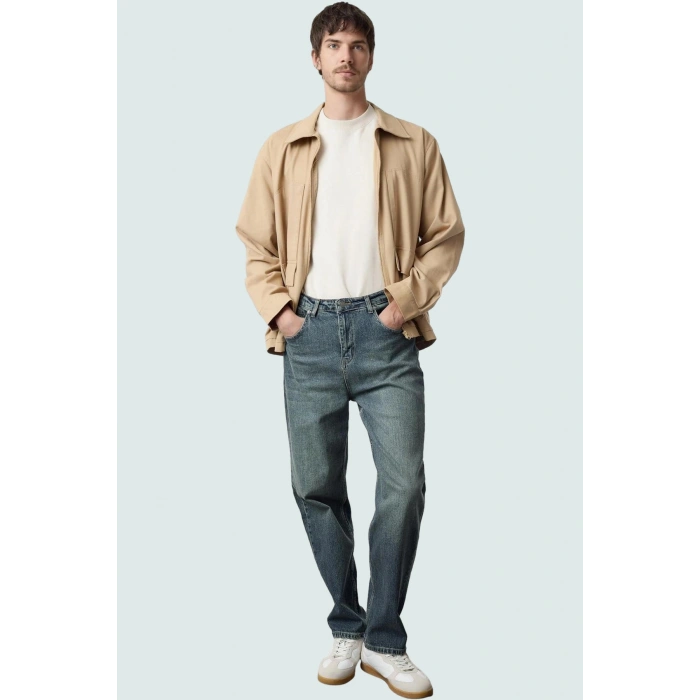 Erkek Baggy 90s Straight Fit Kot Pantolon Normal Bel Denim Günlük Kombinler Modern Tasarım