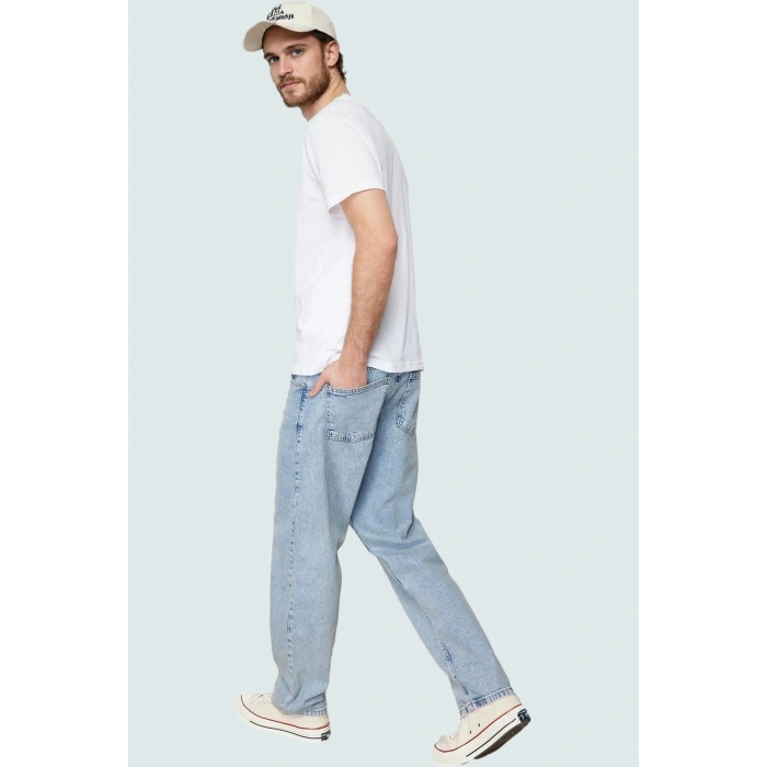 Erkek Baggy 90s Straight Fit Kot Pantolon Normal Bel Denim Günlük Kombinler Modern Tasarım