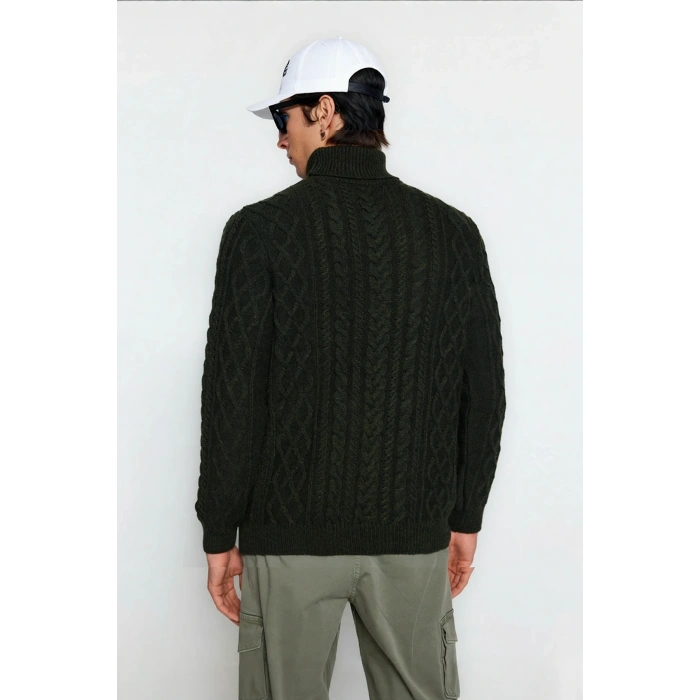 Erkek Balıkçı Yaka Fitted Kalıp Saç Örgü Desenli Kalın Triko Standart Kollu Günlük Kazak Kaliteli