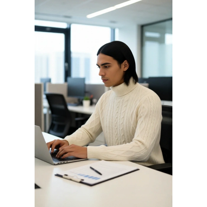 Erkek Balıkçı Yaka Saç Örgü Desenli Kalın Triko Fitted Kalıp Standart Kol Günlük Kazak Kaliteli