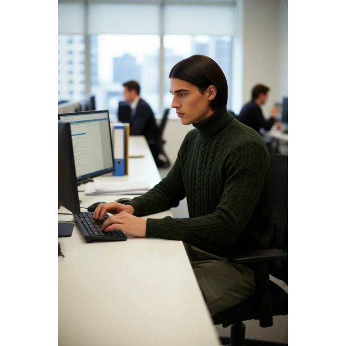 Erkek Balıkçı Yaka Saç Örgü Desenli Kalın Triko Fitted Kalıp Standart Kol Günlük Kazak Kaliteli