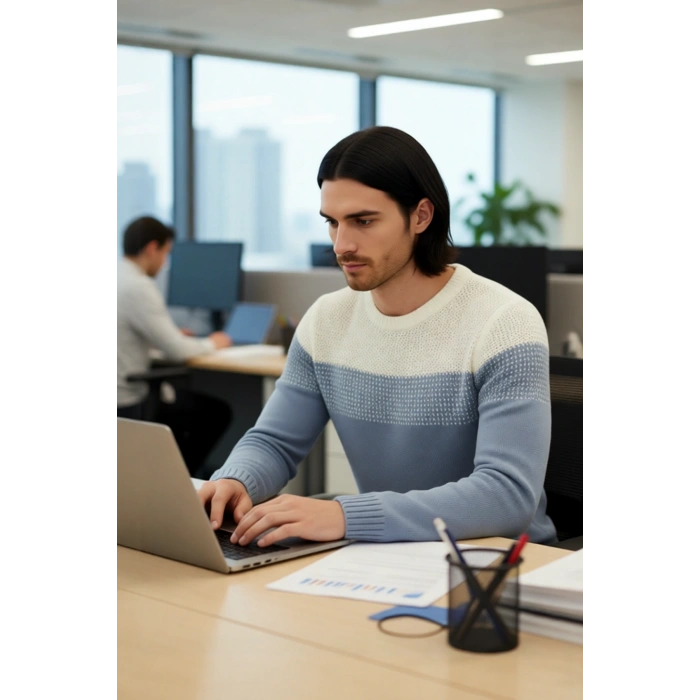 Erkek Basic Kesim Bisiklet Yaka Uzun Kol Renk Bloklu Akrilik Triko Kazak Kış Kombinlerine Özel