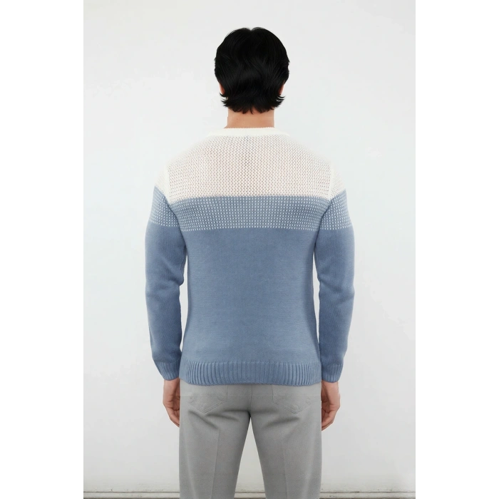 Erkek Basic Kesim Bisiklet Yaka Uzun Kol Renk Bloklu Akrilik Triko Kazak Kış Kombinlerine Özel