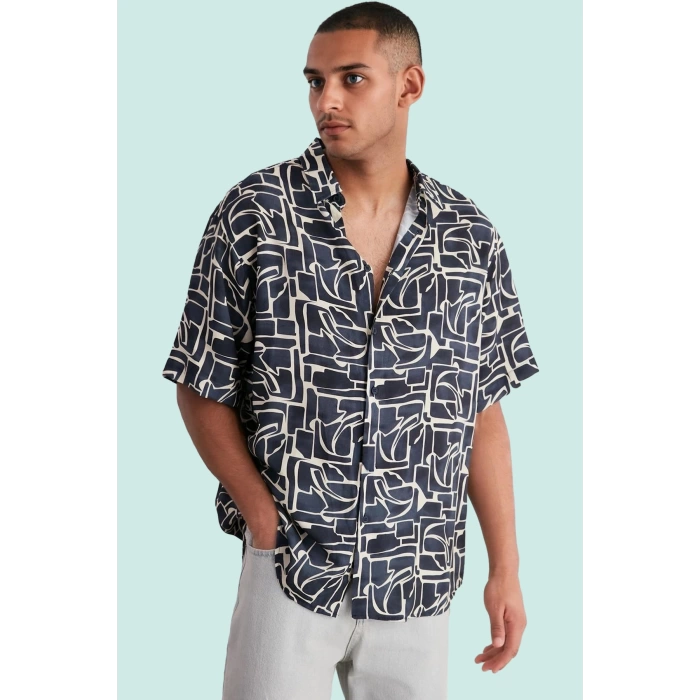 Erkek Basic Oversize Fit Viskoz Gömlek Rahat Yaz Kombinleri İçin Günlük Kullanım Hafta Sonu