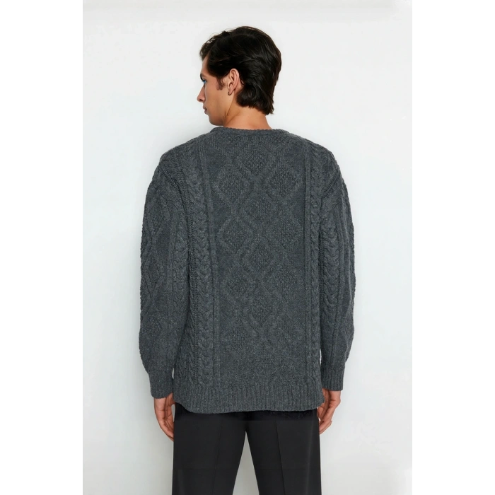 Erkek Basic Oversize Kalın Saç Örgülü Bisiklet Yaka Kazak Rahat Ve Stil Sahibi Kombinler Kaliteli