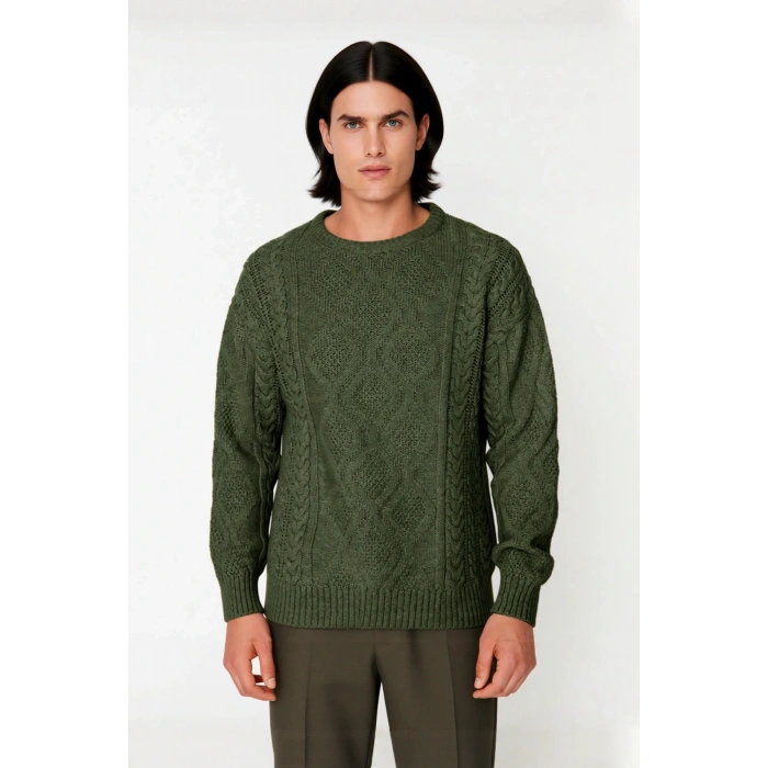 Erkek Basic Oversize Kalın Saç Örgülü Bisiklet Yaka Kazak Rahat Ve Stil Sahibi Kombinler Kaliteli