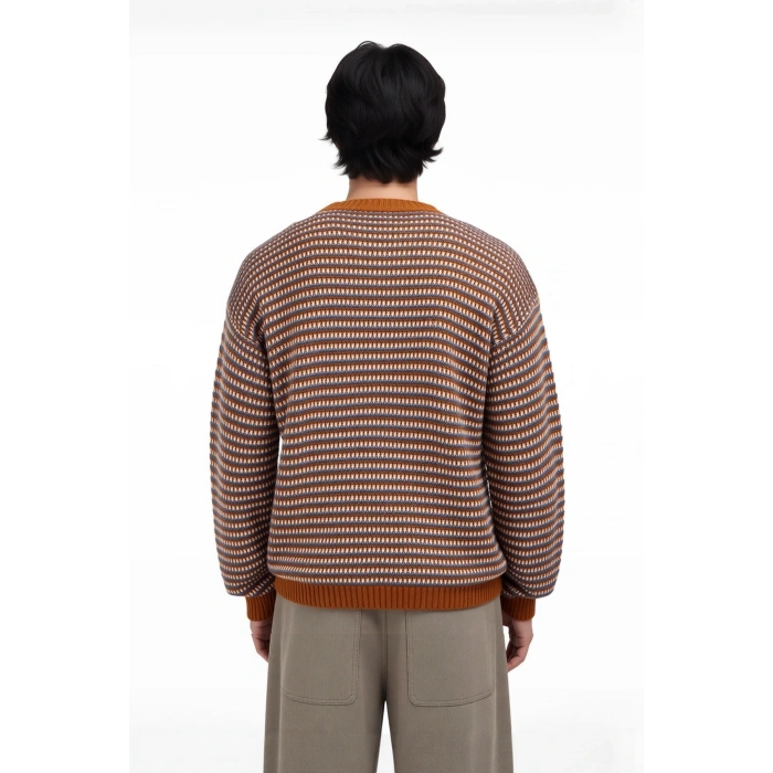 Erkek Basic Regular Fit Bisiklet Yaka Çizgili Kışlık Triko Kazak Konforlu ve Şık Görünüm Sağlar