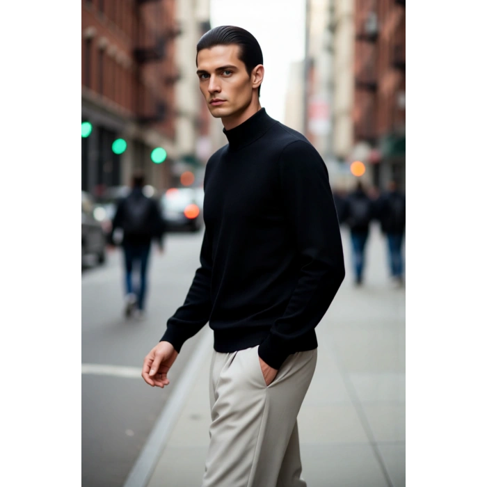 Erkek Basic Regular Fit Dik Yaka Triko Kazak Orta Kalınlıkta Yumuşak Dokusuyla Şıklık Sunar
