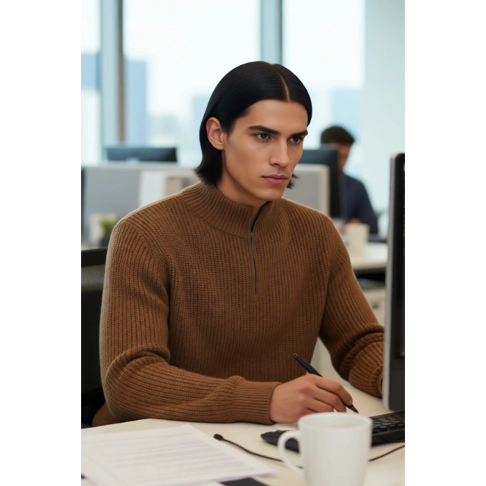 Erkek Basic Regular Fit Fermuarlı Dik Yaka Selanik Örgü Triko Kazak Günlük Stilinize Modern Dokunuş.