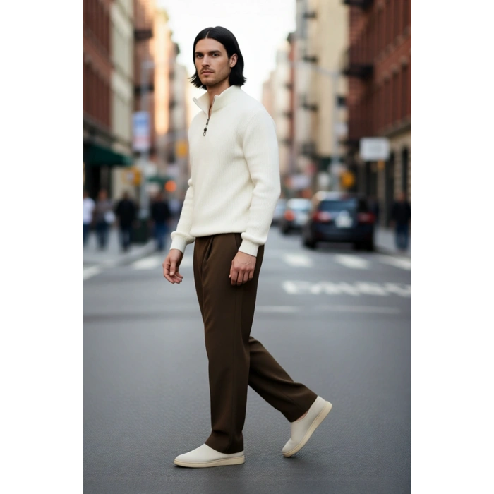 Erkek Basic Regular Fit Fermuarlı Dik Yaka Selanik Örgü Triko Kazak Günlük Stilinize Modern Dokunuş.