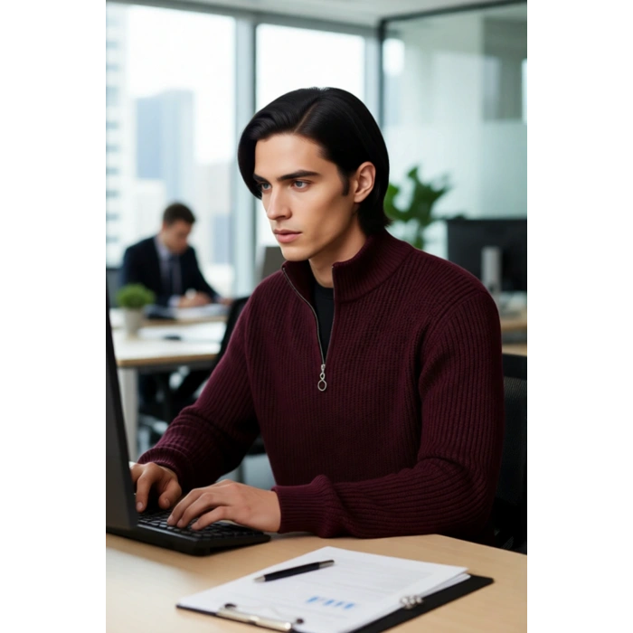 Erkek Basic Regular Fit Fermuarlı Dik Yaka Selanik Örgü Triko Kazak Günlük Stilinize Modern Dokunuş.