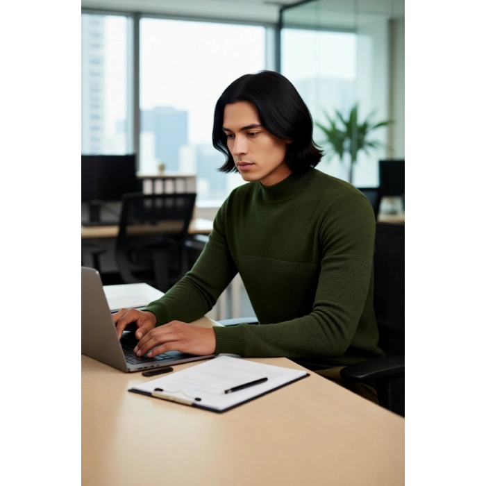 Erkek Basic Slim Fit Dik Yaka Akrilik Yün Karışımlı Uzun Kollu Triko Kazak Kış İçin İdeal Kaliteli