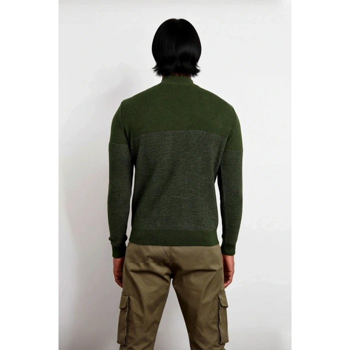 Erkek Basic Slim Fit Dik Yaka Akrilik Yün Karışımlı Uzun Kollu Triko Kazak Kış İçin İdeal Kaliteli