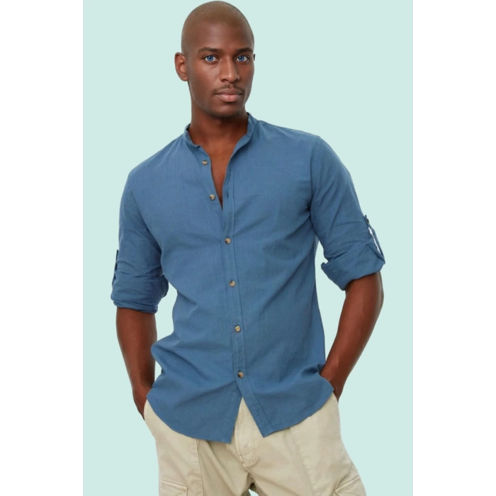 Erkek Basic Slim Fit Hakim Yaka Pamuklu Günlük Gömlek Hafta Sonu Yaz Aylarının Vazgeçilmezi