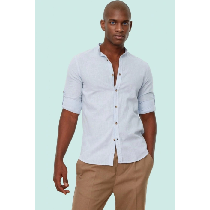 Erkek Basic Slim Fit Hakim Yaka Pamuklu Günlük Gömlek Hafta Sonu Yaz Aylarının Vazgeçilmezi