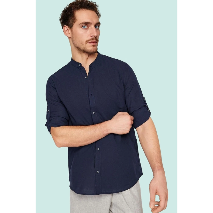 Erkek Basic Slim Fit Hakim Yaka Pamuklu Günlük Gömlek Hafta Sonu Yaz Aylarının Vazgeçilmezi
