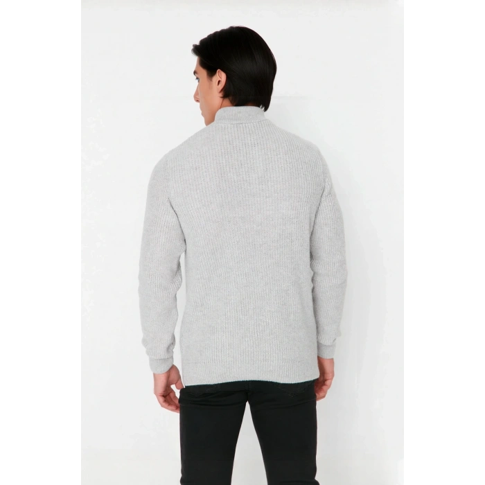 Erkek Casual Giyim İçin İdeal Regular Fit Düz Desen Fermuarlı Balıkçı Yaka Kalın Triko Kazak