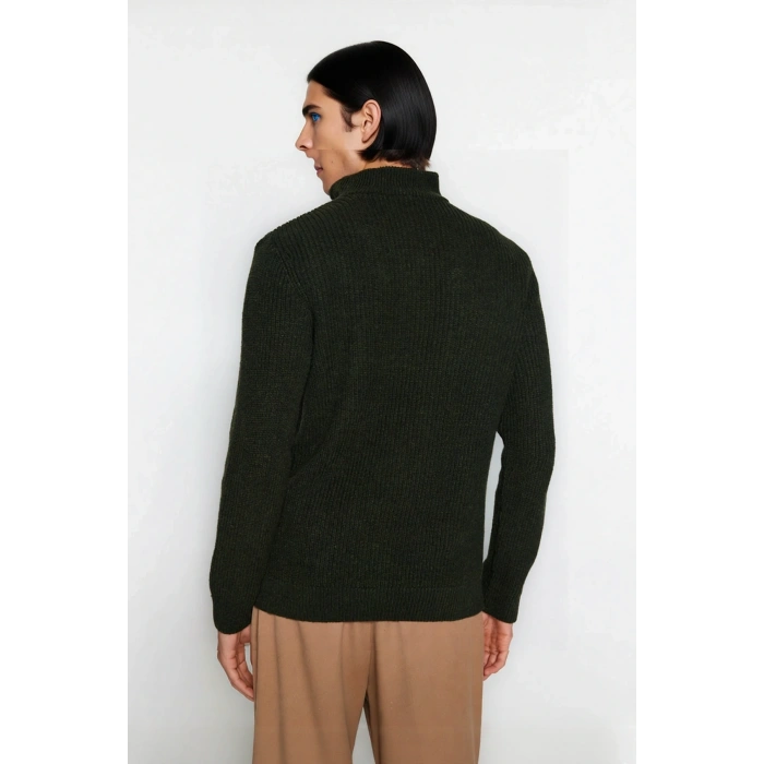 Erkek Casual Giyim İçin İdeal Regular Fit Düz Desen Fermuarlı Balıkçı Yaka Kalın Triko Kazak