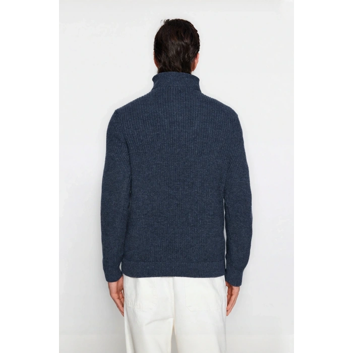 Erkek Casual Giyim İçin İdeal Regular Fit Düz Desen Fermuarlı Balıkçı Yaka Kalın Triko Kazak