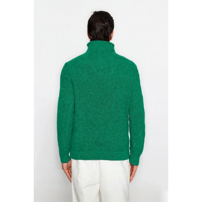 Erkek Casual Giyim İçin İdeal Regular Fit Düz Desen Fermuarlı Balıkçı Yaka Kalın Triko Kazak