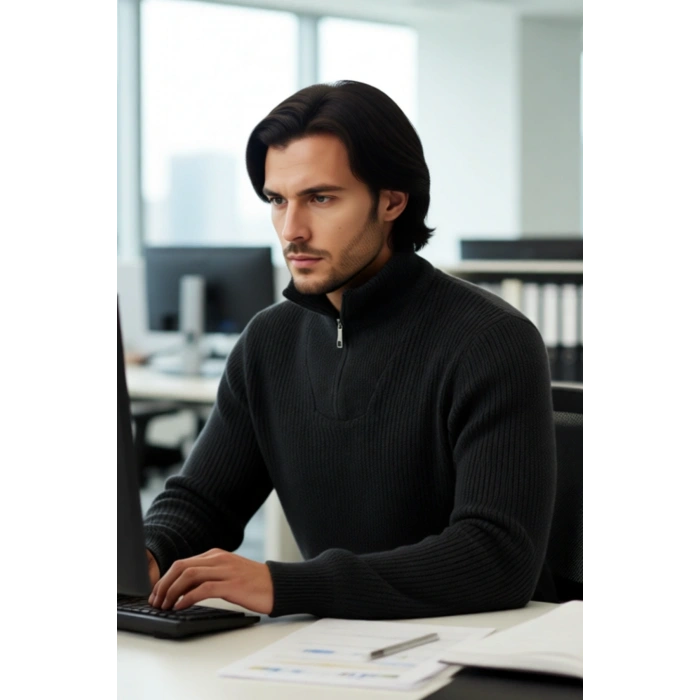 Erkek Casual Giyim İçin İdeal Regular Fit Düz Desen Fermuarlı Balıkçı Yaka Kalın Triko Kazak