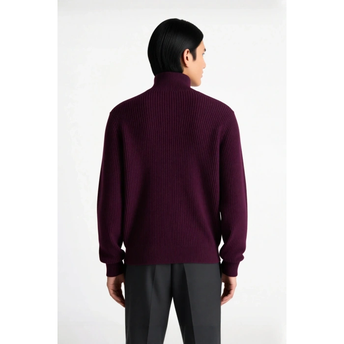 Erkek Casual Giyim İçin İdeal Regular Fit Düz Desen Fermuarlı Balıkçı Yaka Kalın Triko Kazak