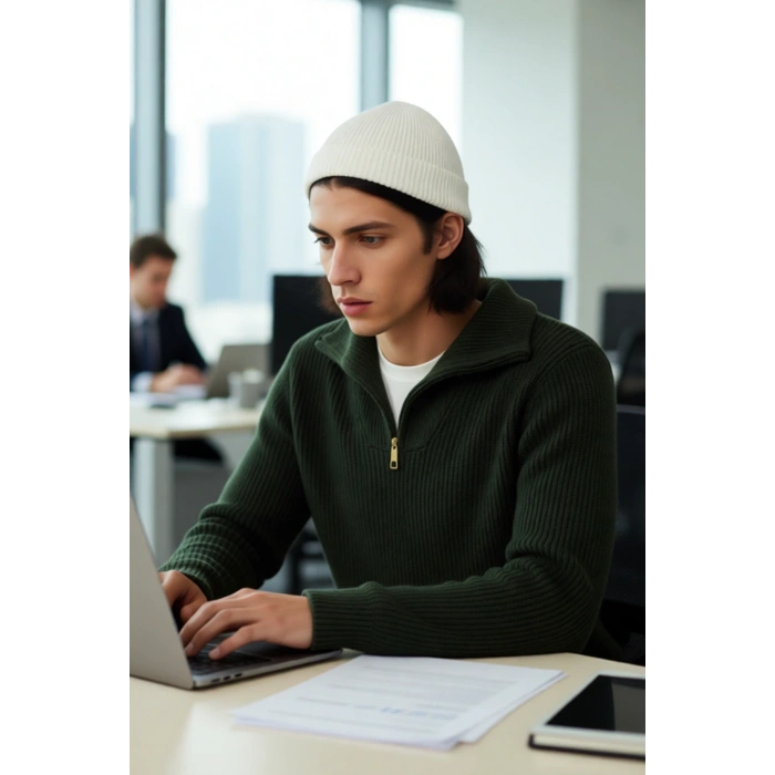 Erkek Casual Giyim İçin İdeal Regular Fit Düz Desen Fermuarlı Balıkçı Yaka Kalın Triko Kazak