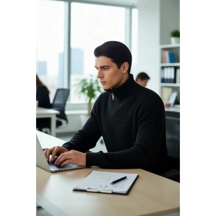 Erkek Casual Giyim İçin İdeal Regular Fit Düz Desen Fermuarlı Balıkçı Yaka Kalın Triko Kazak