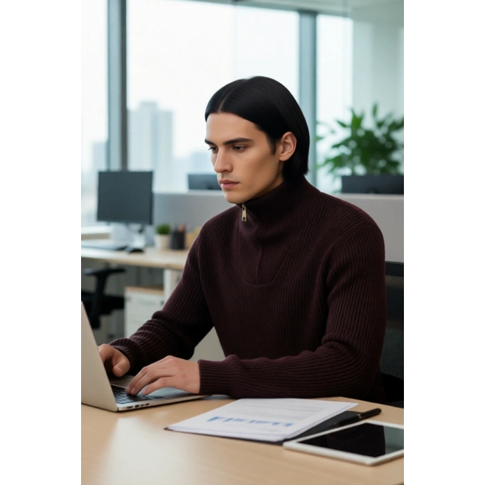 Erkek Casual Giyim İçin İdeal Regular Fit Düz Desen Fermuarlı Balıkçı Yaka Kalın Triko Kazak