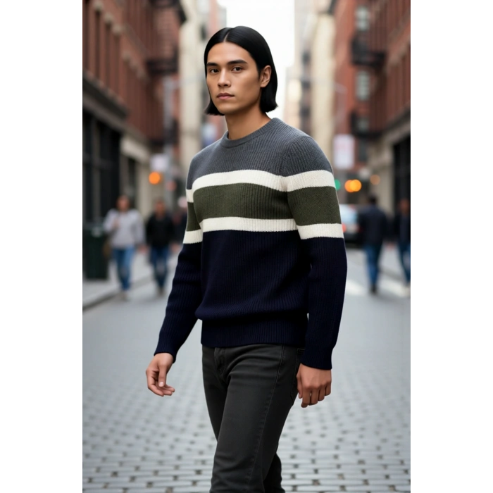 Erkek Casual Ortamlar İçin Fitted Kalıp Kalın Kışlık Bisiklet Yaka Triko Kazak Modeli. Kaliteli