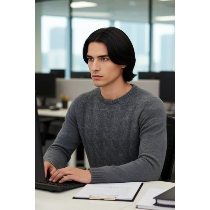 Erkek Casual Saç Örgü Desenli Slim Fit Triko Kazak Kışın Günlük Kombinler İçin İdeal Model