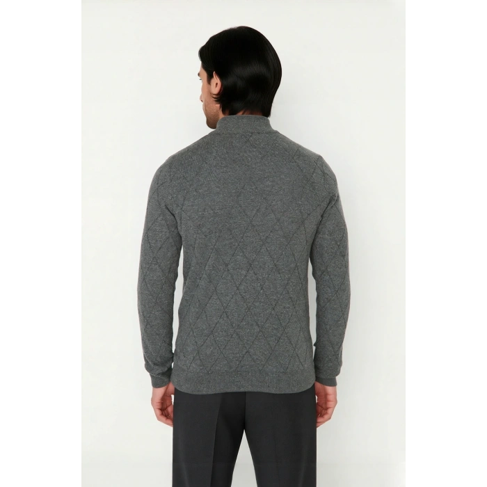 Erkek Casual Şık Regular Fit Pamuk Akrilik Triko Yarım Balıkçı Fermuarlı Kazak Kış İçin Kaliteli