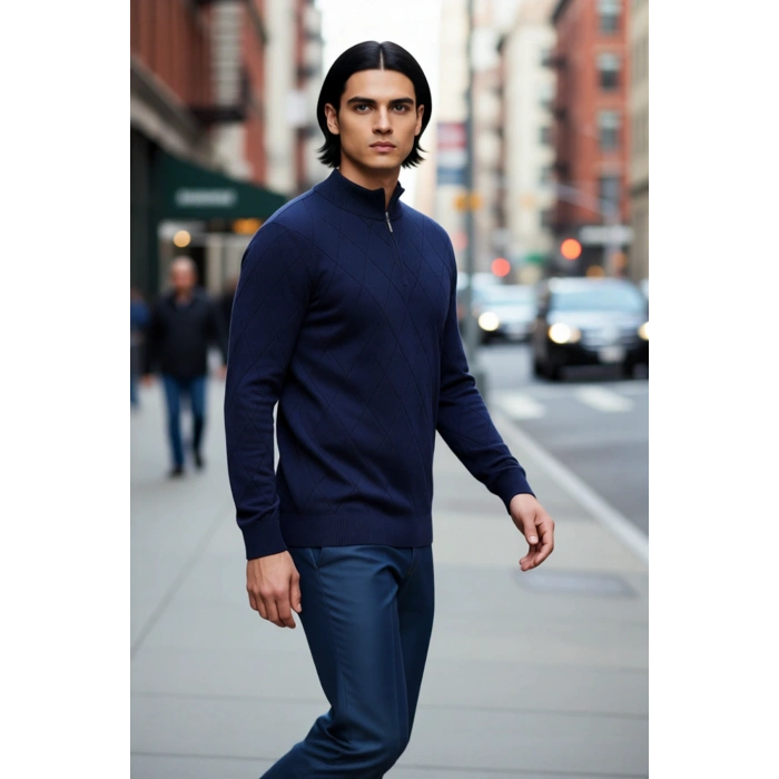 Erkek Casual Şık Regular Fit Pamuk Akrilik Triko Yarım Balıkçı Fermuarlı Kazak Kış İçin Kaliteli