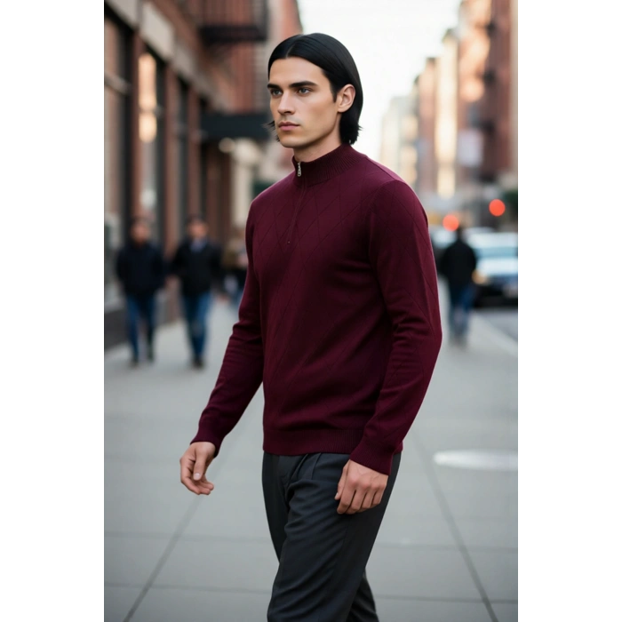 Erkek Casual Şık Regular Fit Pamuk Akrilik Triko Yarım Balıkçı Fermuarlı Kazak Kış İçin Kaliteli