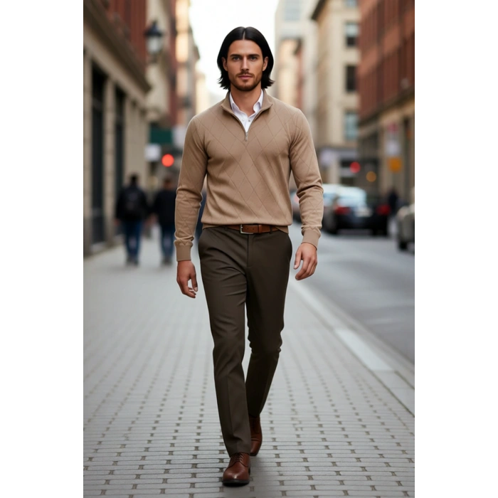 Erkek Casual Şık Regular Fit Pamuk Akrilik Triko Yarım Balıkçı Fermuarlı Kazak Kış İçin Kaliteli