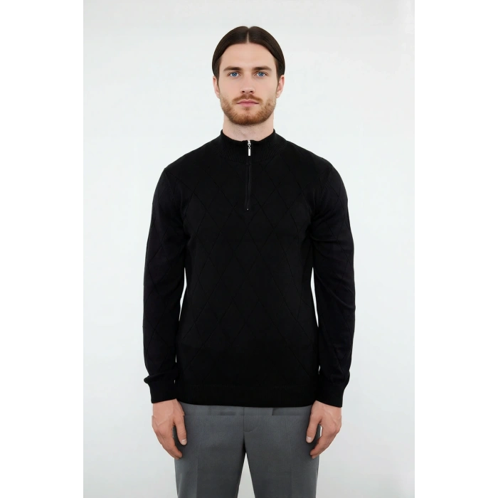 Erkek Casual Şık Regular Fit Pamuk Akrilik Triko Yarım Balıkçı Fermuarlı Kazak Kış İçin Kaliteli