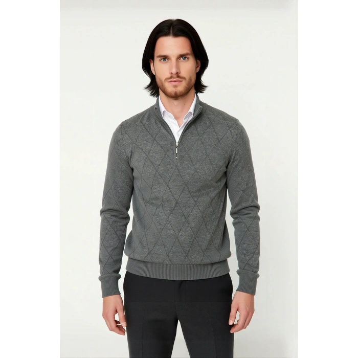 Erkek Casual Şık Regular Fit Pamuk Akrilik Triko Yarım Balıkçı Fermuarlı Kazak Kış İçin Kaliteli