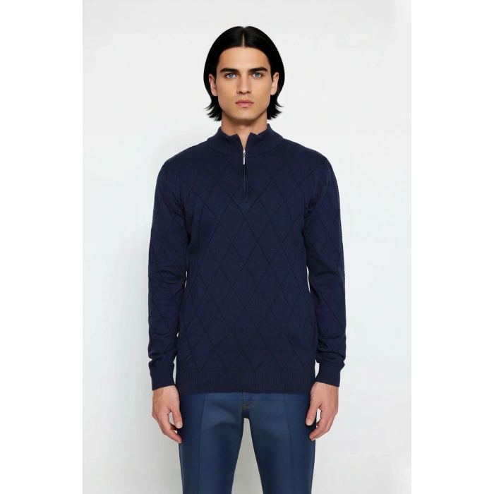 Erkek Casual Şık Regular Fit Pamuk Akrilik Triko Yarım Balıkçı Fermuarlı Kazak Kış İçin Kaliteli